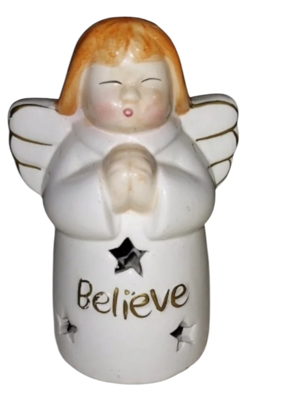 CHRISTMAS Angel Tea Light  ‘Believe in Miracles’ Gold Writing